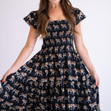 Lil Fall Smocked Maxi Dress - Tigers Black