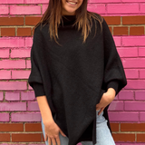 Shimmer Asymmetric Knit Poncho - Black