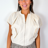 Bri Shirring Sleeveless Short Sleeve Jacket - Cream