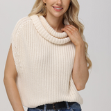 Cate Cowl Neck Short Sleeve Sweater - Cream