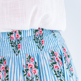 Lucy Smocked Maxi Skirt - Mini Stripe Floral Light Blue
