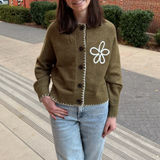 Bergamote Flower Cardigan - Khaki