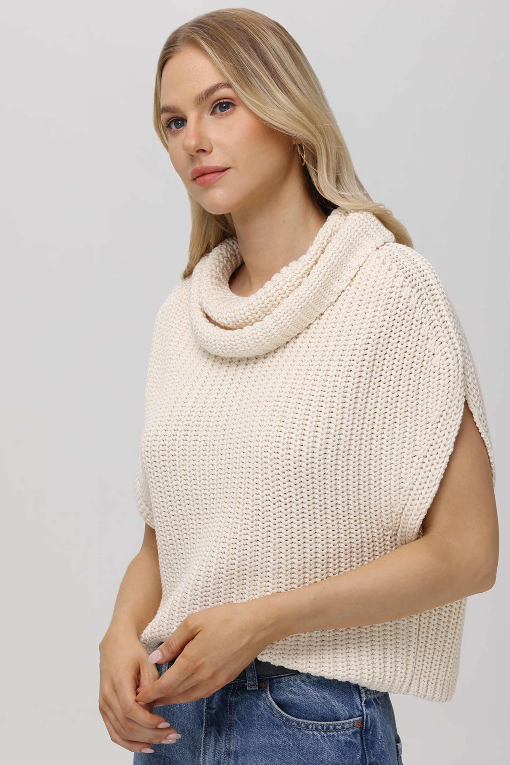 Cate Cowl Neck Short Sleeve Sweater - Cream
