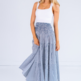 Britt Smocked Midi Skirt - Mini Stripe Navy