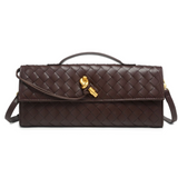 Winona Weave Leather Clutch - Coffee
