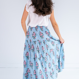 Lucy Smocked Maxi Skirt - Mini Stripe Floral Light Blue