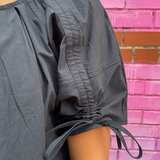 Everywhere Pleated Tie Top - Black