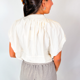 Bri Shirring Sleeveless Short Sleeve Jacket - Cream