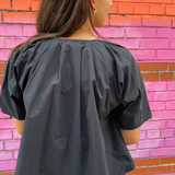 Everywhere Pleated Tie Top - Black
