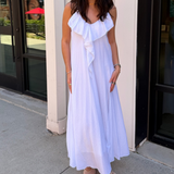 Jada Ruffle Linen Maxi Dress - White