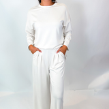 Claire Pleated Wide Leg Sweatpants - Ivory