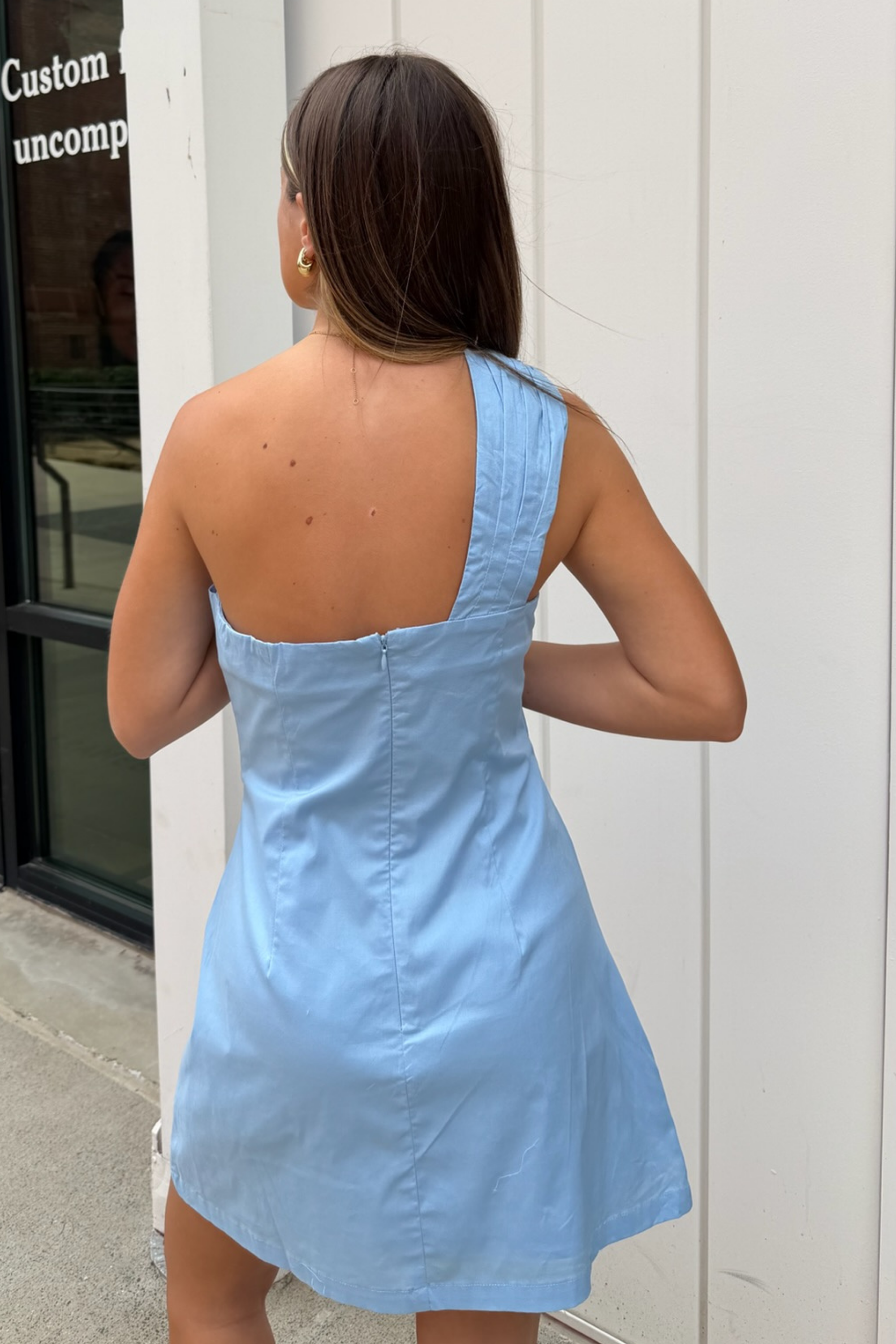 Marie One Shoulder Mini Dress - Blue