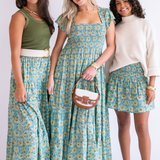 Sandy Smocked Mini Skirt - Wildflower Teal Butter