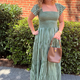 Lil Fall Smocked Maxi Dress - Gingham Olive