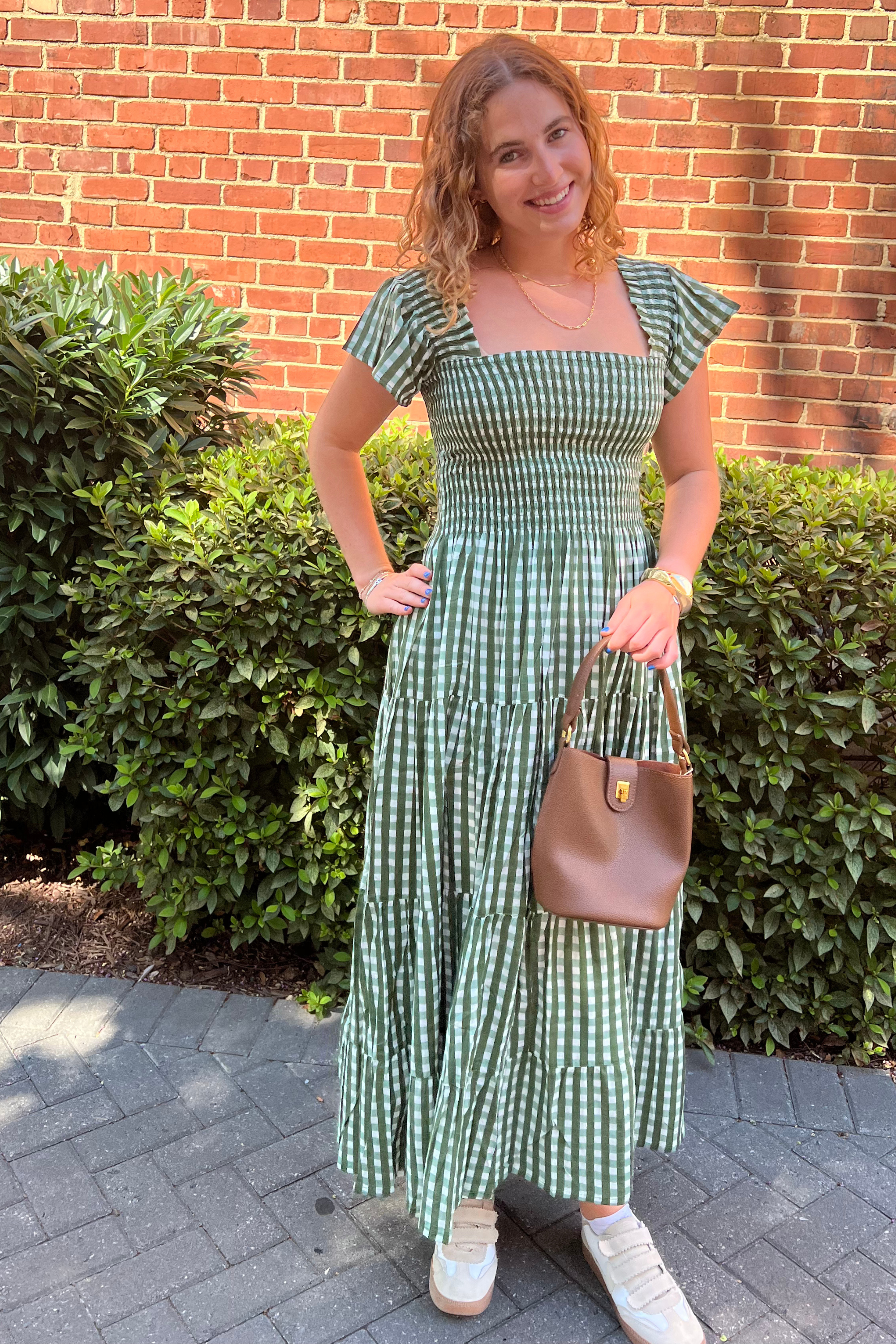 Lil Fall Smocked Maxi Dress - Gingham Olive
