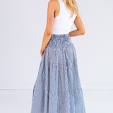 Britt Smocked Midi Skirt - Mini Stripe Navy