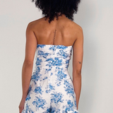 Kimmie Strapless Ruffle Romper - Blue Floral