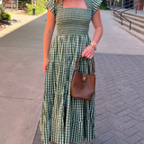 Lil Fall Smocked Maxi Dress - Gingham Olive