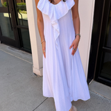 Jada Ruffle Linen Maxi Dress - White