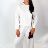 Claire Pleated Wide Leg Sweatpants - Ivory