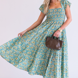Lil Fall Smocked Maxi Dress - Wildflower Teal Butter