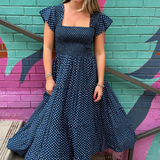 Lil Fall Smocked Maxi Dress - Mini Dot Navy
