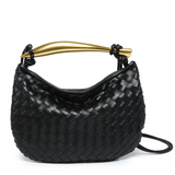 Top-Handle Woven Dumpling Bag - Black