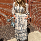 Toni Printed Belted Maxi Dress - Cream