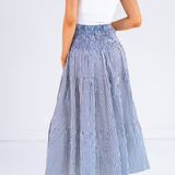 Britt Smocked Midi Skirt - Mini Stripe Navy