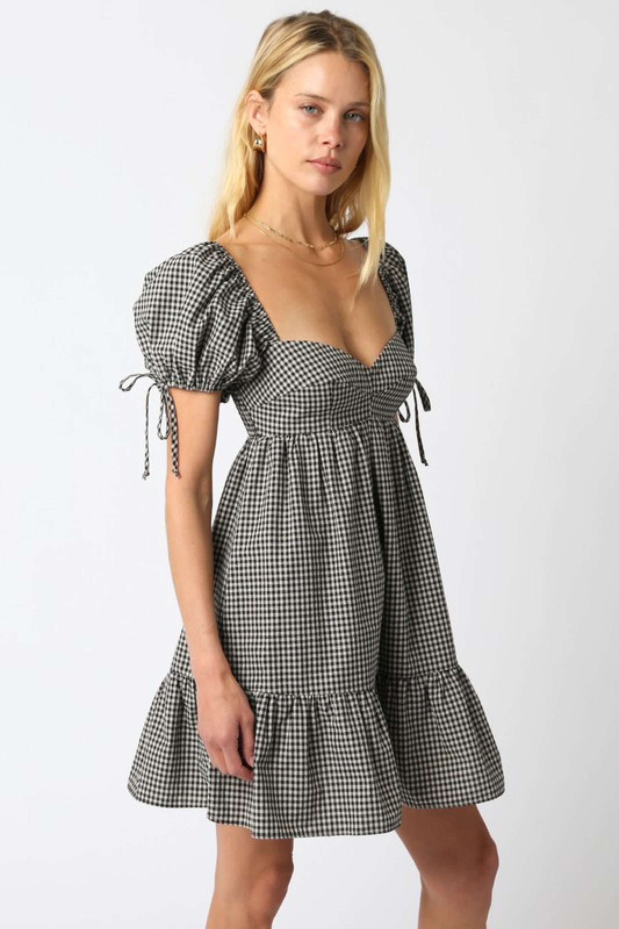 Gia Gingham Babydoll Dress - Black/Taupe