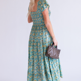 Lil Fall Smocked Maxi Dress - Wildflower Teal Butter