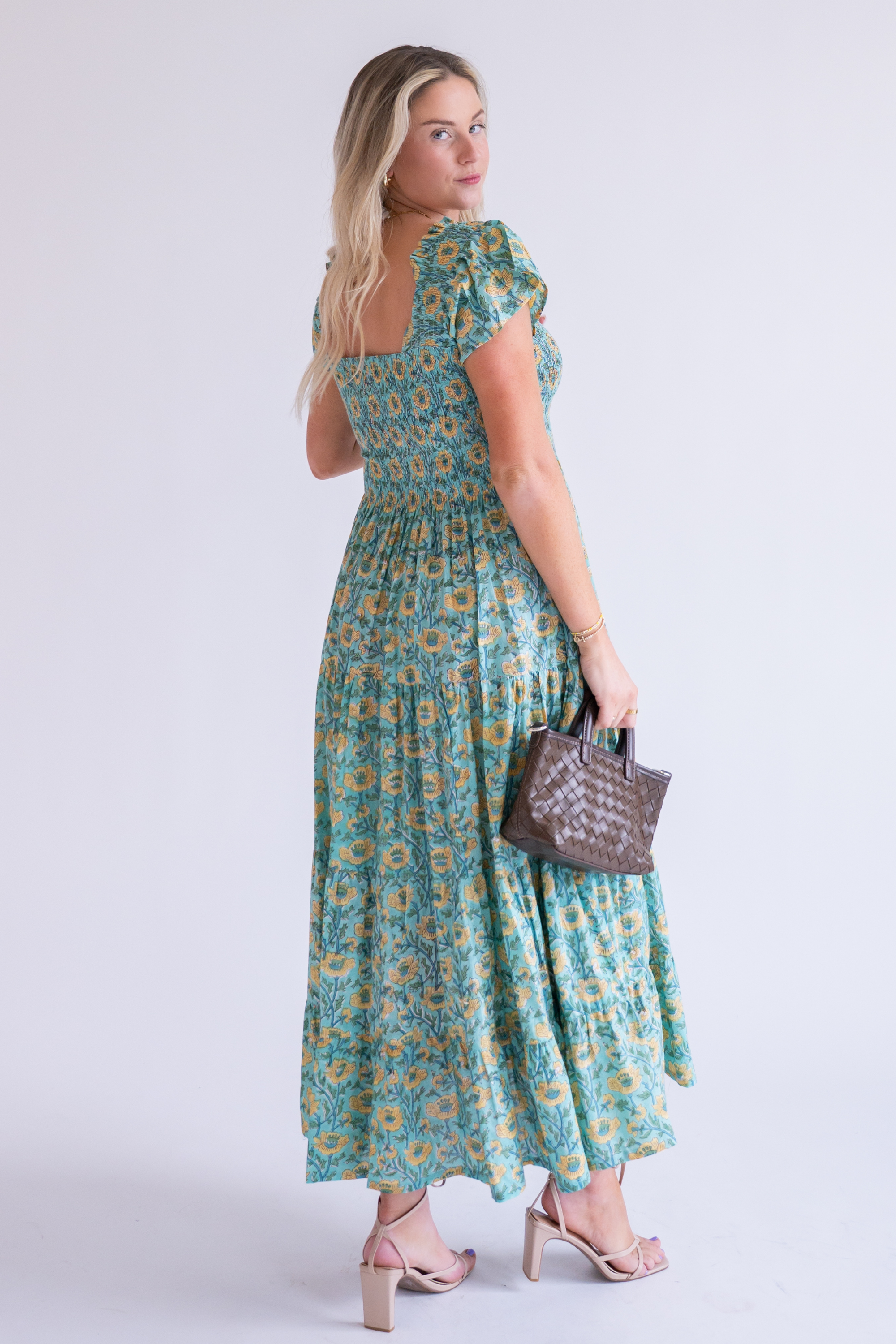 Lil Fall Smocked Maxi Dress - Wildflower Teal Butter