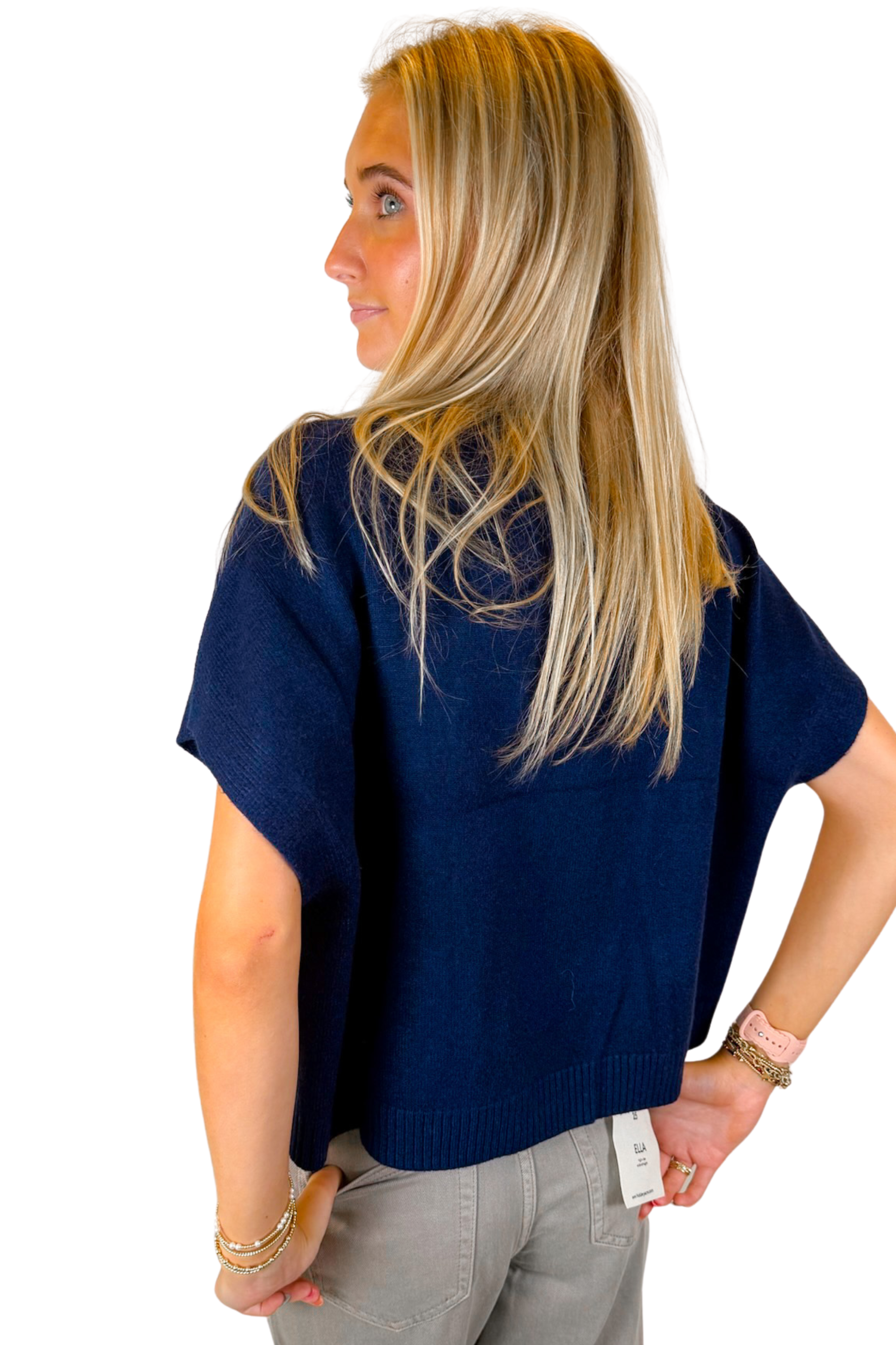 Ainsley Short Sleeve Knit Sweater - Navy