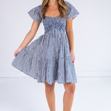 Abby Sweetheart Mini Dress - Mini Stripe Navy