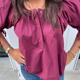 Everywhere Pleated Tie Top - Dark Cherry