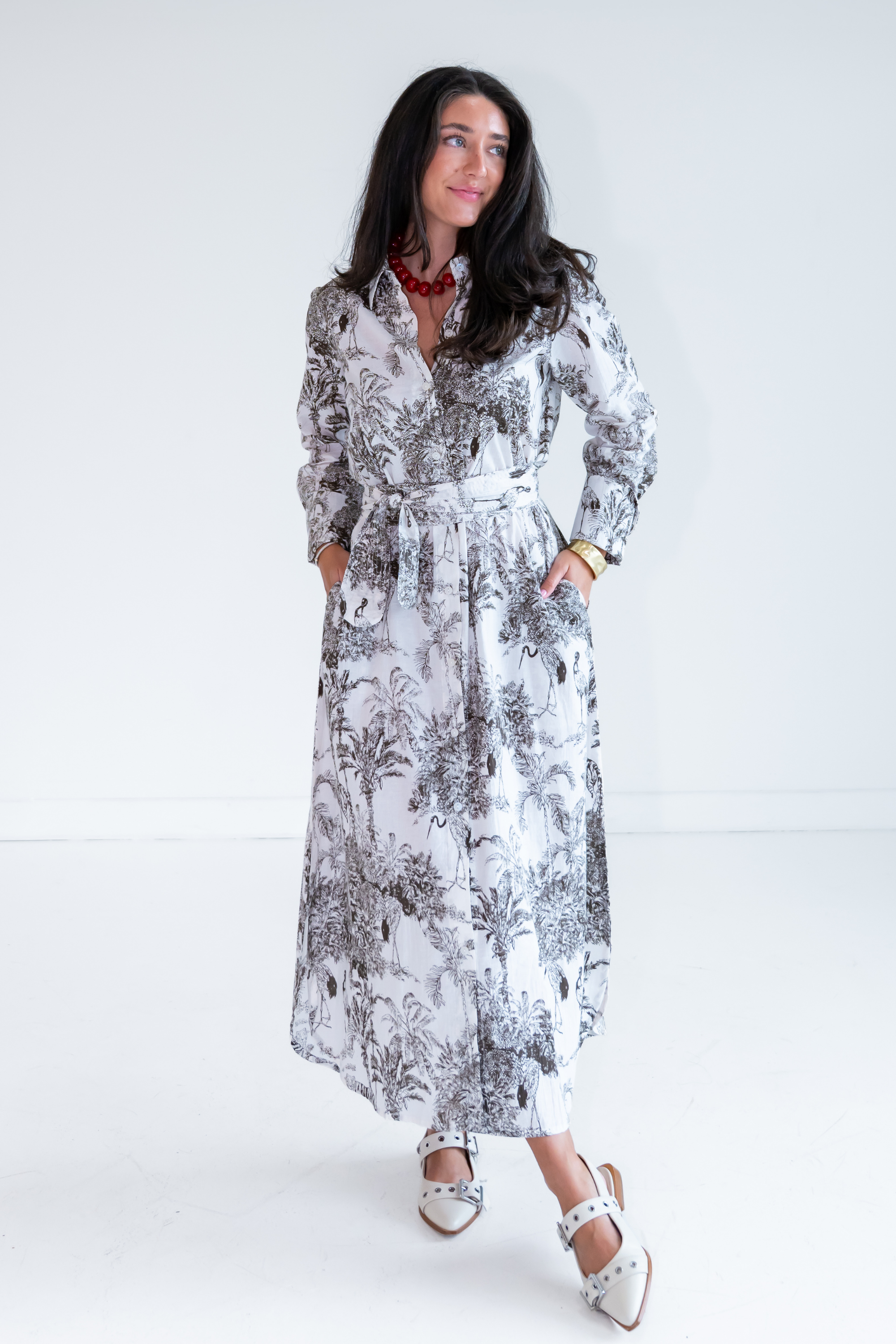 Kissy Belted Maxi Shirtdress - Toile Chocolate