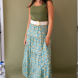 Jane Elastic Waist Maxi Skirt - Wildflower Teal Butter