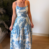 Anna Drop Waist Maxi Dress - White/Blue