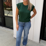 Carli Cap Sleeve Knit Top - Forest Green