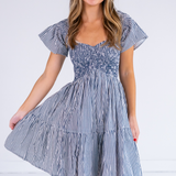 Abby Sweetheart Mini Dress - Mini Stripe Navy