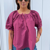 Everywhere Pleated Tie Top - Dark Cherry