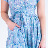 Louise Flutter Sleeve Blockprint Maxi Dress - Shells Carolina Bright Blue
