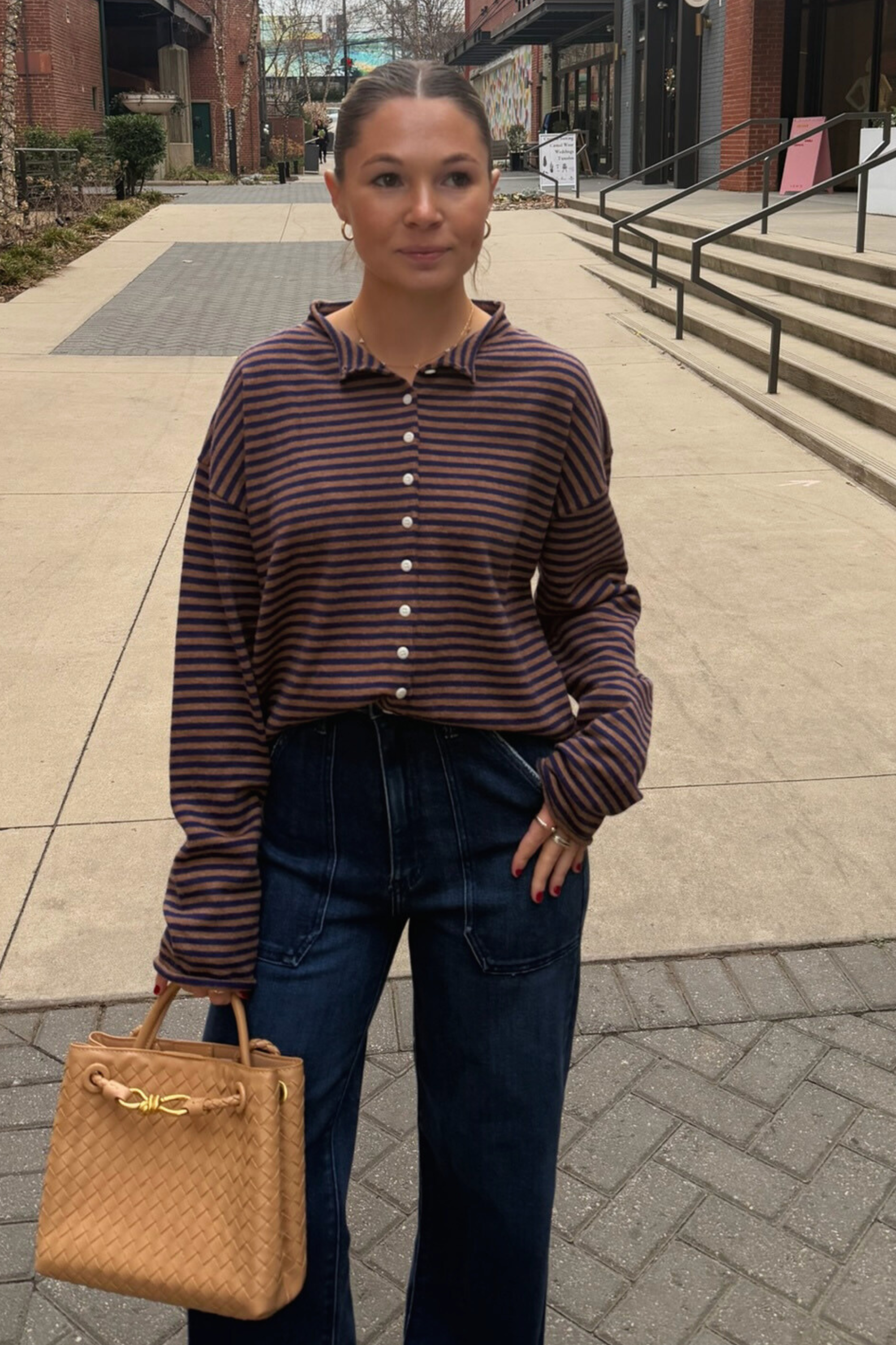 Elisa Stripe Cardigan - Brown/Navy