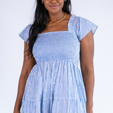 Lil Smocked Maxi Dress - Mini Stripe Cornflower