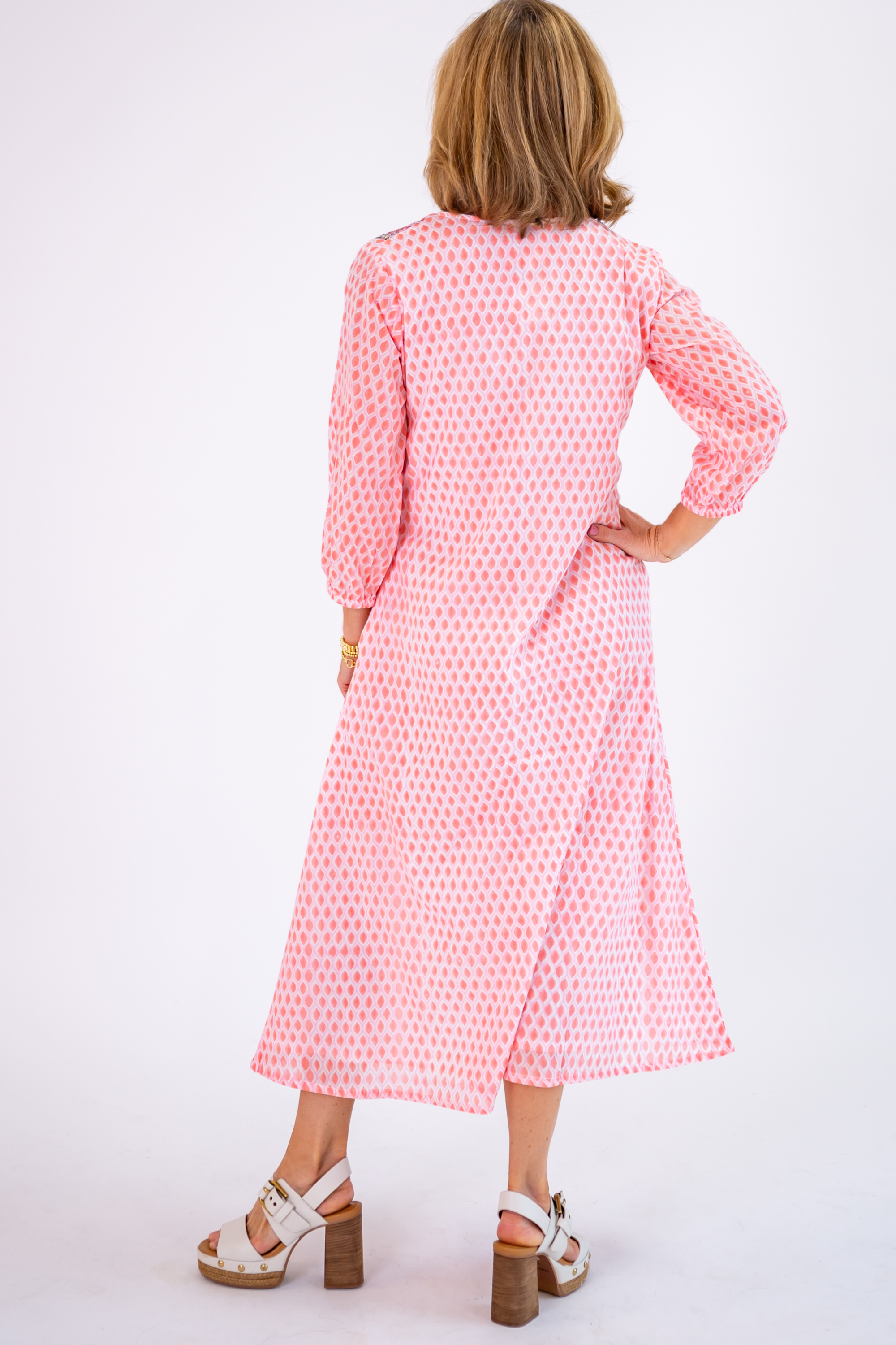 Sammy Long Sleeve Caftan Maxi - Fishnet Coral