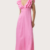 Scarlett Ruffled Linen Maxi Dress - Blush