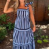 Hamptons Stripe Maxi Dress - Navy Blue