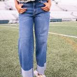 Charlotte Cuffed Wide Leg Jean - Medium Denim