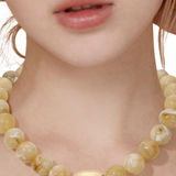 Metal Bean Marbled Ball Necklace - Neutral