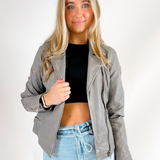 Sofia Leather Jacket - Silver Gray